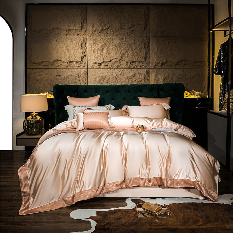 HKM-555027 Long-staple Cotton Four-Piece Bedding Set in Solid Color – Modern Design for 1.5m, 1.8m, and 2.0m Beds