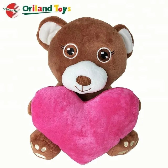 HKM-555155 Soft Plush Valentine Teddy Bear with Pink Heart - Available in Custom Sizes