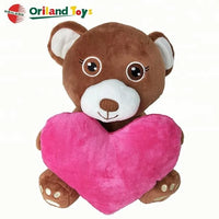 HKM-555155 Soft Plush Valentine Teddy Bear with Pink Heart - Available in Custom Sizes