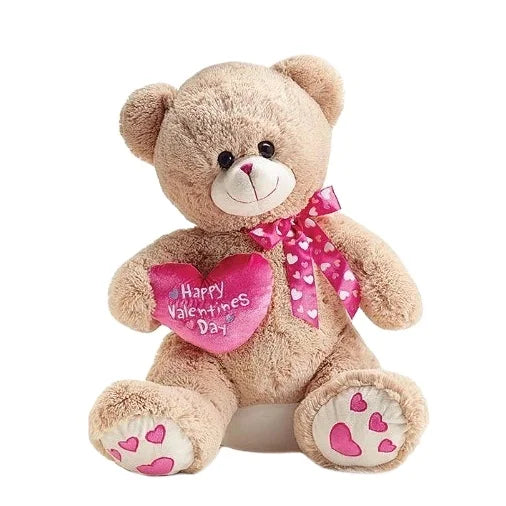 HKM-555155 Soft Plush Valentine Teddy Bear with Pink Heart - Available in Custom Sizes