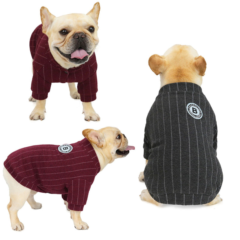 HKM-5552701 Warm Cotton Bulldog Baseball Sweatshirt for Small Dogs - Burgundy & Dark Grey