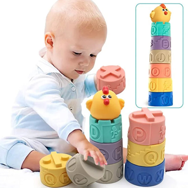 HKM-555283 Colorful Silicone Building Blocks for Infants and Toddlers - Educational Stacking Toy Tower