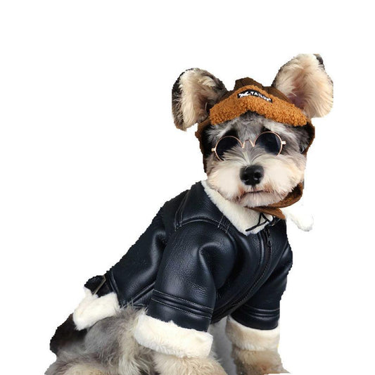 HKM-555283 Cozy Velvet Lined PU Leather Dog Jacket for Cooler Weather