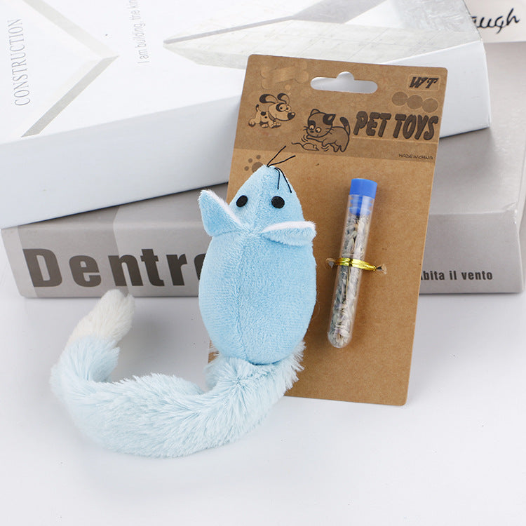 HKM-5553981 Interactive Plush Cat Mouse Toy with Mint Refill - Multiple Colors Available