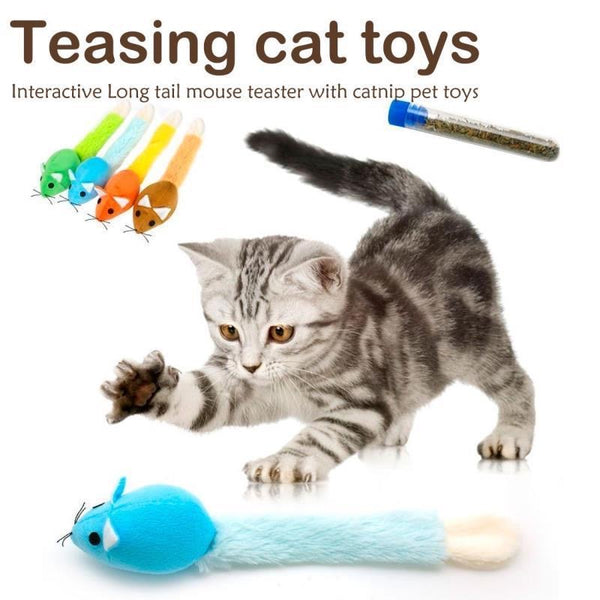 HKM-5553981 Interactive Plush Cat Mouse Toy with Mint Refill - Multiple Colors Available