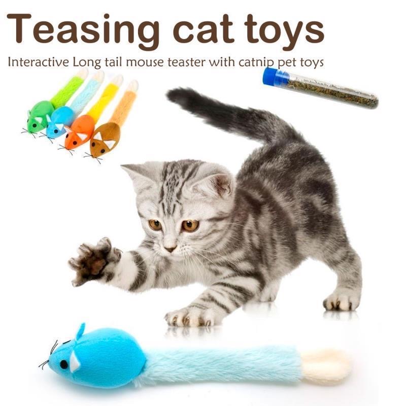 HKM-5553981 Interactive Plush Cat Mouse Toy with Mint Refill - Multiple Colors Available