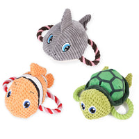 HKM-5555133 Plush Molar Teeth Cleaning Toy for Dogs - Shark, Clown Fish, Tortoise Designs