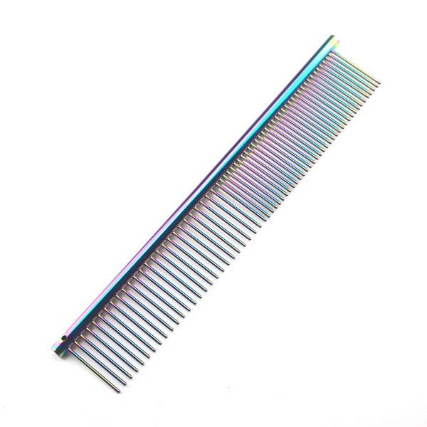 HKM-5555901 Stainless Steel Medium Pet Comb with Electroplated Color Options and Piano Lacquer Finishes