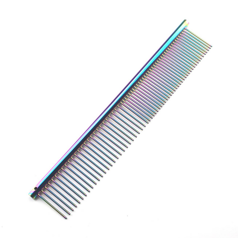 HKM-5555901 Stainless Steel Medium Pet Comb with Electroplated Color Options and Piano Lacquer Finishes