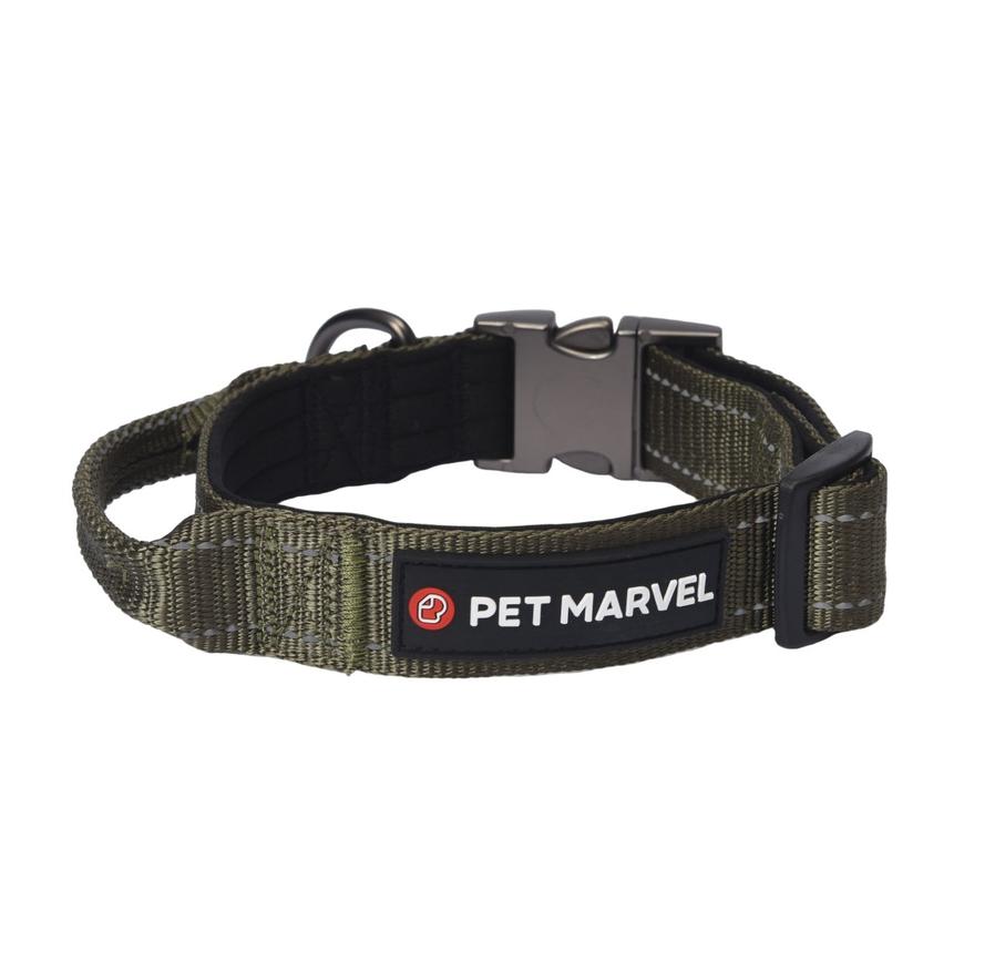 HKM-555731 Tactical Dog Collar with Handle - 1.25 In Wide, Padded Nylon with Quick-Release Clasp and Airtag Case