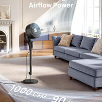 HKM-5557587 2026 Upgraded 90ft Airflow Quiet Oscillating Standing Fan, 20dB, 8 Speeds, Adjustable Height 38-42'', 8H Timer, DC Motor