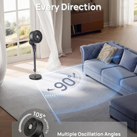HKM-5557587 2026 Upgraded 90ft Airflow Quiet Oscillating Standing Fan, 20dB, 8 Speeds, Adjustable Height 38-42'', 8H Timer, DC Motor