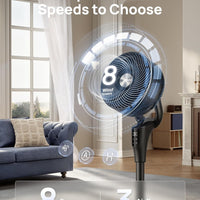 HKM-5557587 2026 Upgraded 90ft Airflow Quiet Oscillating Standing Fan, 20dB, 8 Speeds, Adjustable Height 38-42'', 8H Timer, DC Motor