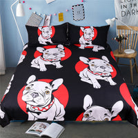 HKM-555859 Red and Black Bulldog Design Bedding Set - 3-Piece Polyester Collection for Various Bed Sizes