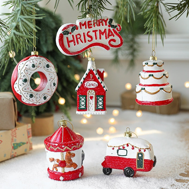 HKM-555987 Christmas Tree Decorations - Festive Painted Plastic Ornaments in Various Styles