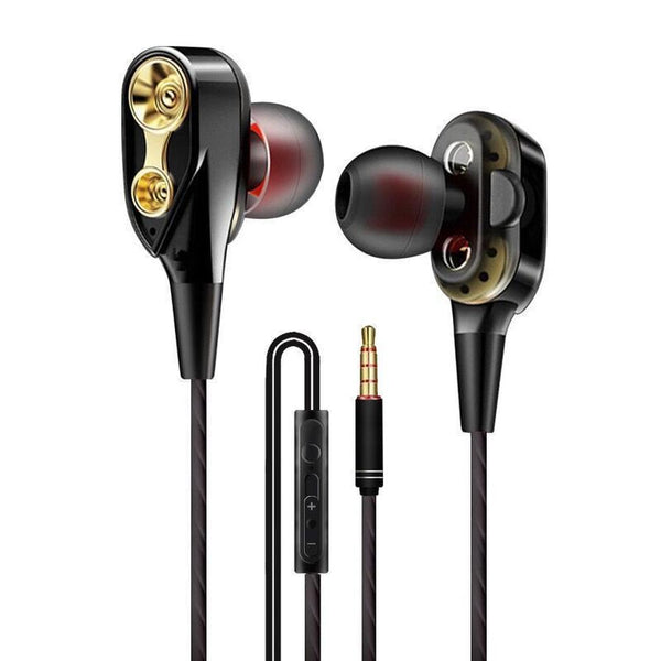 HKM-556179 In-Ear Dual Motion Sports Headphones with Microphone for Music and Communication - Wired, 3.5mm Plug