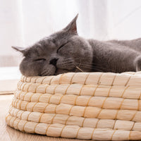 HKM-5561917 Cozy Straw and Corn Husk Cat Bed with 35cm Diameter for Relaxation