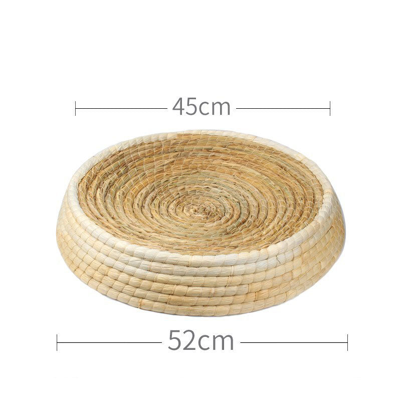 HKM-5561917 Cozy Straw and Corn Husk Cat Bed with 35cm Diameter for Relaxation