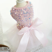 HKM-5562429 Princess Pet Wedding Dress for Dogs & Cats in Pink Sequin Gauze - Sizes XS to XL