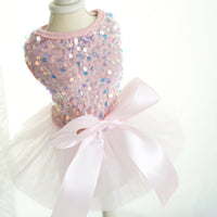 HKM-5562429 Princess Pet Wedding Dress for Dogs & Cats in Pink Sequin Gauze - Sizes XS to XL