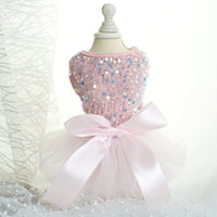 HKM-5562429 Princess Pet Wedding Dress for Dogs & Cats in Pink Sequin Gauze - Sizes XS to XL