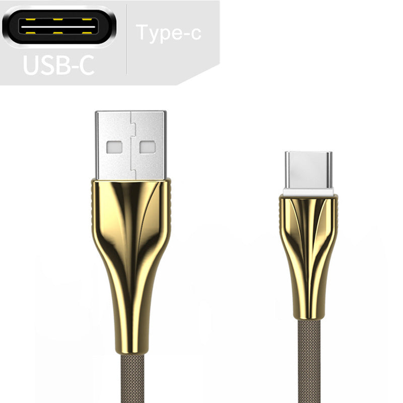 HKM-556243 Aluminum Alloy Braided Data Cable for Fast Charging - 1m Length, Compatible with Type-C, Micro USB, and Apple Devices