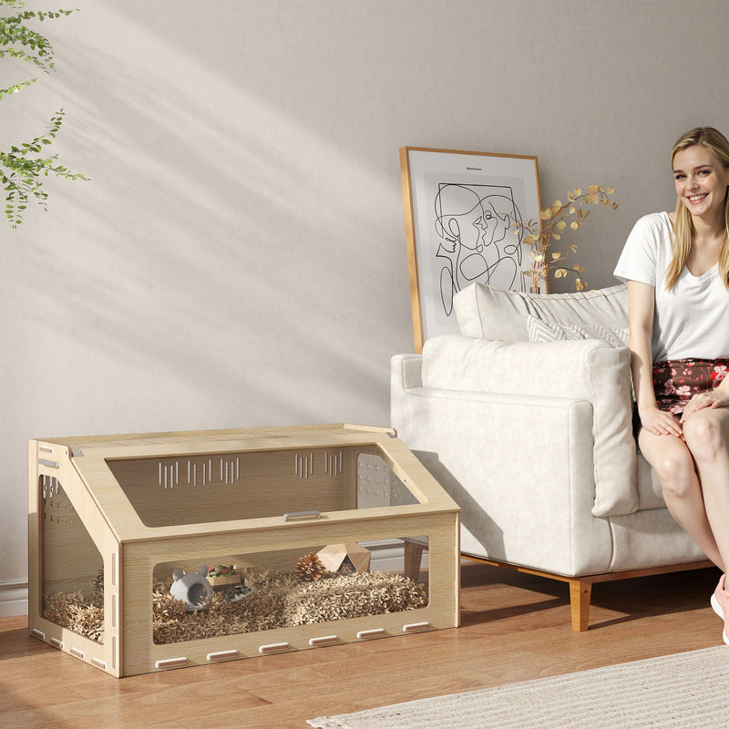 HKM-5563709 Spacious Hamster Cage Habitat with Acrylic Windows and Inclined Access Top