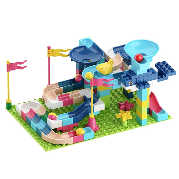HKM-556435 171-Piece DIY Building Blocks Marble Run Track Set for Kids 3 Years and Up - Educational Construction Toy