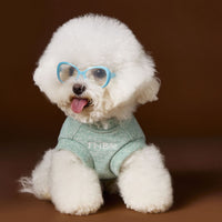 HKM-5564605 Bichon Maltese Sleeveless Sweater Featuring Three-Dimensional Bear Head Design in Blue and Green