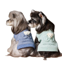 HKM-5564605 Bichon Maltese Sleeveless Sweater Featuring Three-Dimensional Bear Head Design in Blue and Green