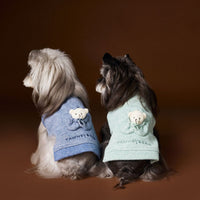 HKM-5564605 Bichon Maltese Sleeveless Sweater Featuring Three-Dimensional Bear Head Design in Blue and Green