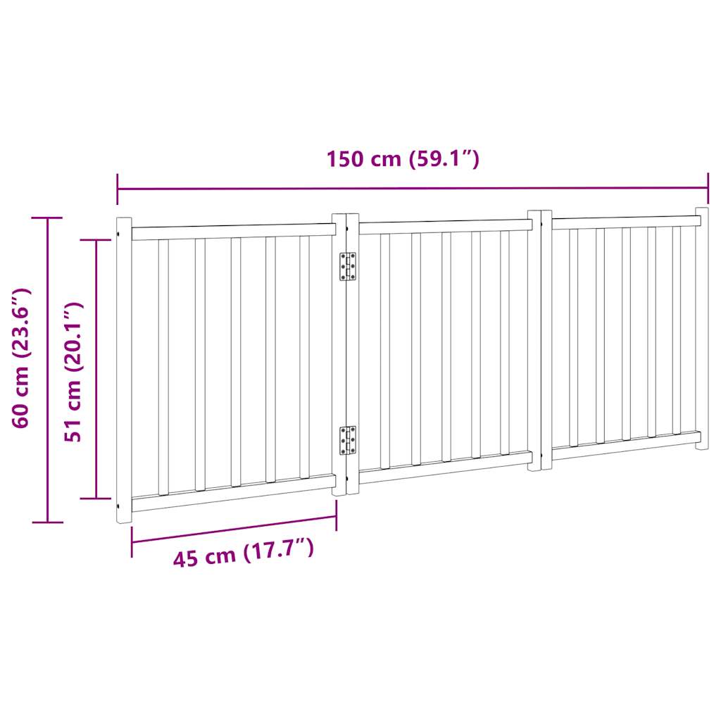 HKM-5565117 Foldable 3-Piece Dog Gate, 150 cm, Solid Fir Wood, Easy Install, Durable Design