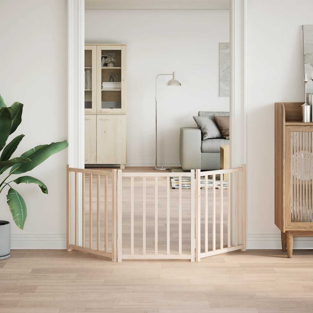 HKM-5565117 Foldable 3-Piece Dog Gate, 150 cm, Solid Fir Wood, Easy Install, Durable Design