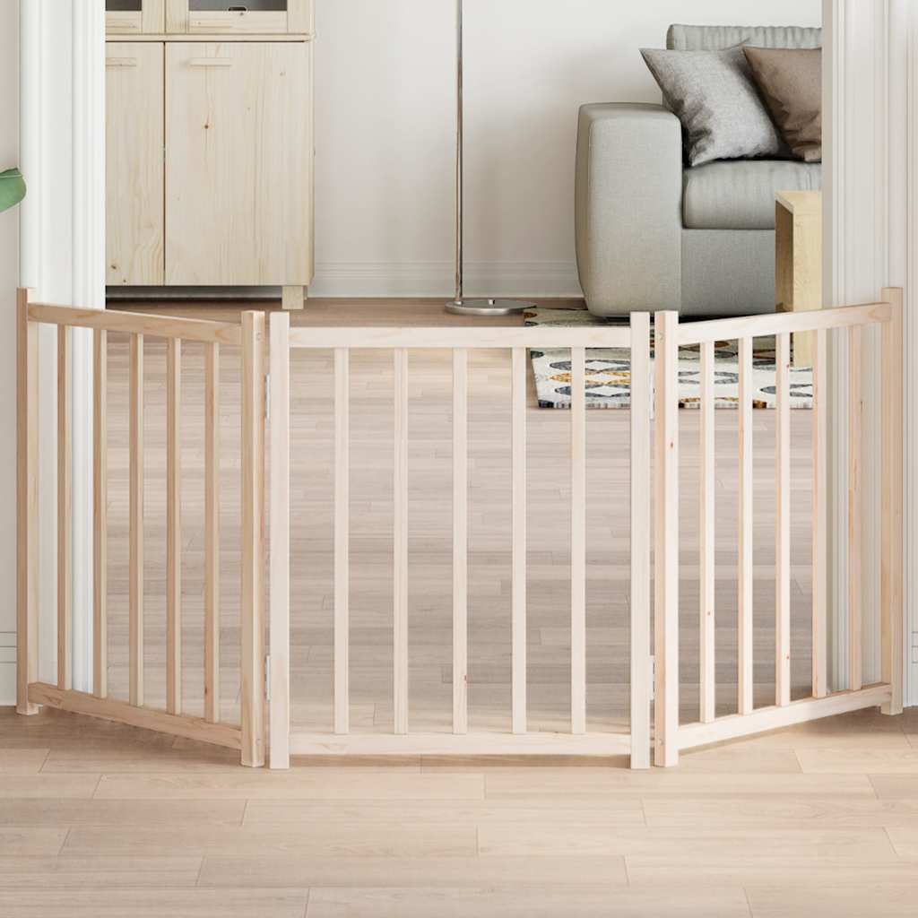 HKM-5565117 Foldable 3-Piece Dog Gate, 150 cm, Solid Fir Wood, Easy Install, Durable Design