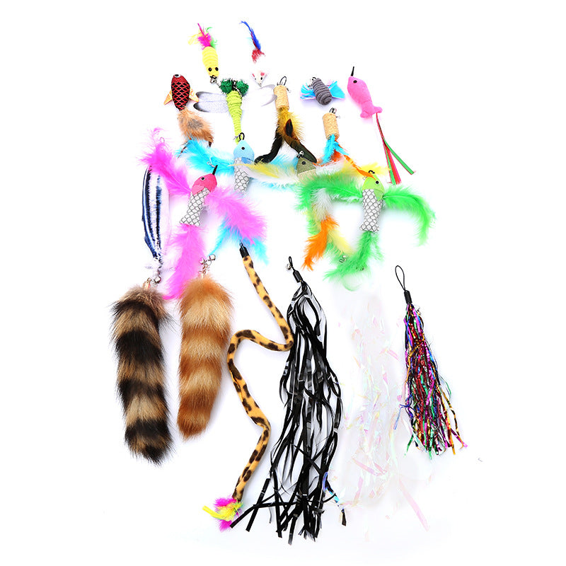 HKM-5566653 Colorful Cat Teaser Feather Replacement Heads for Engaging Pet Play