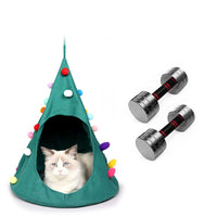 HKM-5567421 Christmas Cone Canvas Cat Hammock for Cozy Rest and Sleep - Green and Black, 44cm Diameter, 56cm Height