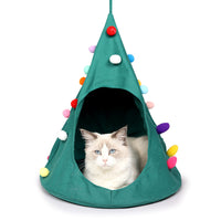 HKM-5567421 Christmas Cone Canvas Cat Hammock for Cozy Rest and Sleep - Green and Black, 44cm Diameter, 56cm Height