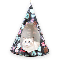 HKM-5567421 Christmas Cone Canvas Cat Hammock for Cozy Rest and Sleep - Green and Black, 44cm Diameter, 56cm Height