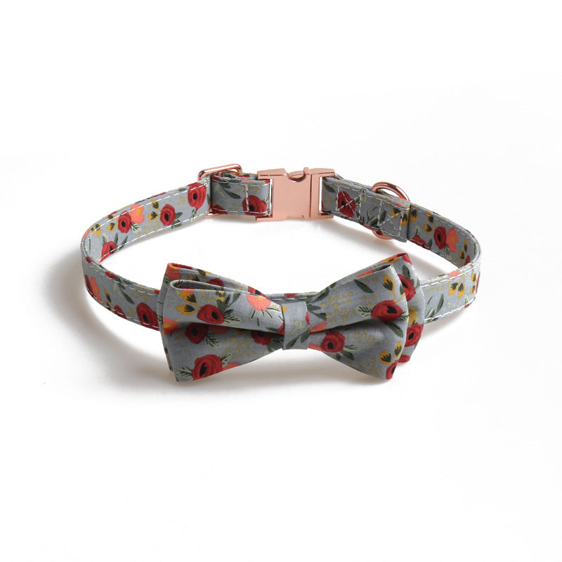 HKM-5568061 Rose Gold Buckle Bow Pet Collar with Adjustable Size and Matching Leash