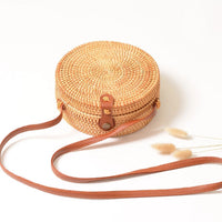 HKM-557075 Diagonal One-Shoulder Round Woven Bag with Canvas Lining and Soft Handle