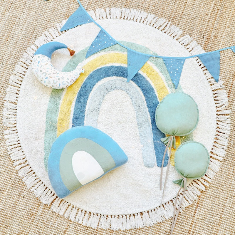 HKM-5572413 Children's Round Carpet with Rainbow Design, Soft Chemical Fiber, Multiple Sizes Available