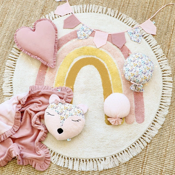 HKM-5572413 Children's Round Carpet with Rainbow Design, Soft Chemical Fiber, Multiple Sizes Available