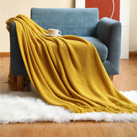 HKM-557331 Knitted Solid Color Blanket - Warm Air Conditioning Blanket for Sofa and Bed 180x200cm
