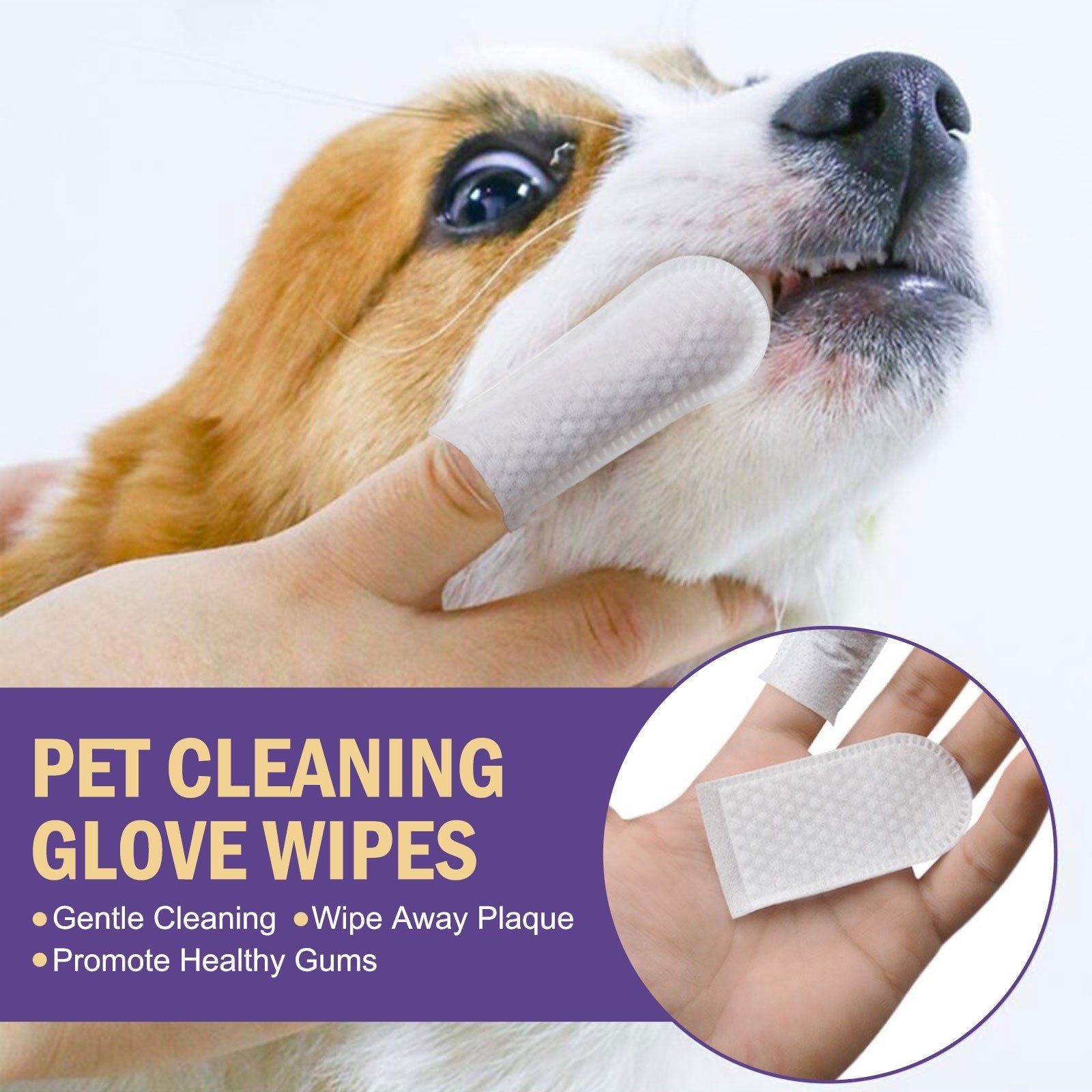 HKM-5573437 Gentle Pet Cleaning Gloves and Wet Wipes for Teeth Care, Tartar Removal, and Odor Control - 50 Pack