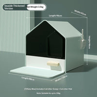 HKM-5575229 Fully Enclosed Drawer-Style Cat Litter Box in Tiffany Blue, Fiery Red, and Gentleman Gray