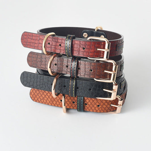 HKM-5575357 Labrador Leather Dog Collars for Medium and Large Dogs - Available in Black, Red, Yellow, and Brown