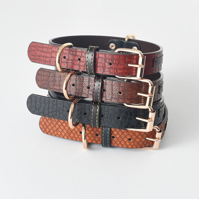HKM-5575357 Labrador Leather Dog Collars for Medium and Large Dogs - Available in Black, Red, Yellow, and Brown