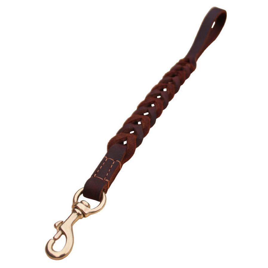 HKM-557715 Braided Real Leather Dog Leash for Medium and Large Dogs - 50cm Training Lead, Explosion-Proof Design