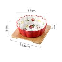HKM-5577533 Ceramic Pet Bowl with Bamboo Wood Tray - 450ml Capacity for Cats and Dogs