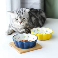 HKM-5577533 Ceramic Pet Bowl with Bamboo Wood Tray - 450ml Capacity for Cats and Dogs